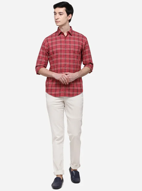 Light Red Regular Fit Checked Casual Shirt | Greenfibre