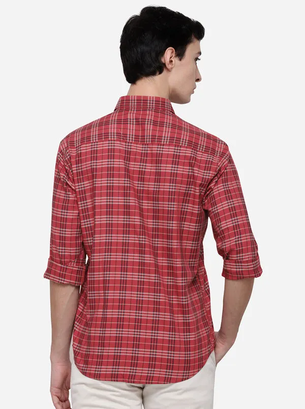 Light Red Regular Fit Checked Casual Shirt | Greenfibre