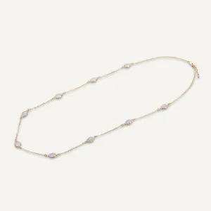 Long Moonstone Multi Crystal Necklace In Gold-Tone