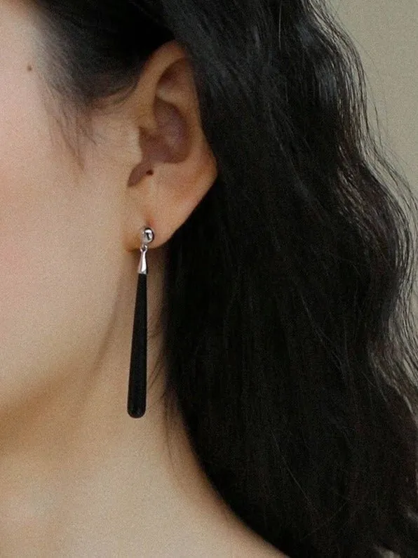 Long Teardrop Black Onyx Earrings