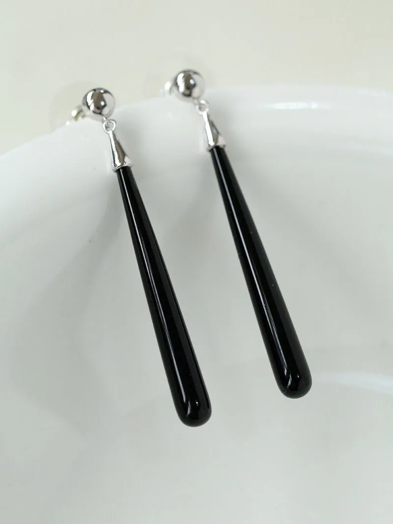 Long Teardrop Black Onyx Earrings