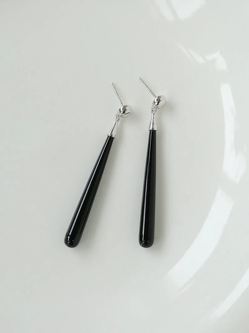 Long Teardrop Black Onyx Earrings