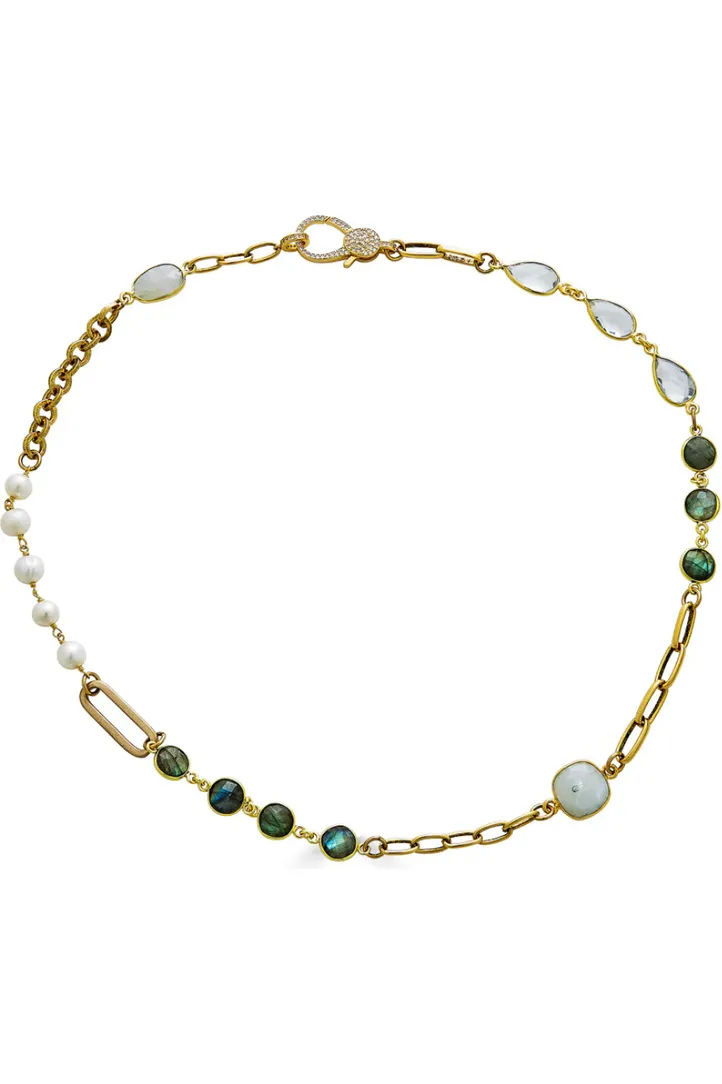 Loni Paul Gold Moonstone, Labradorite, Crystal and Pearl Short Necklace 825 | Gold