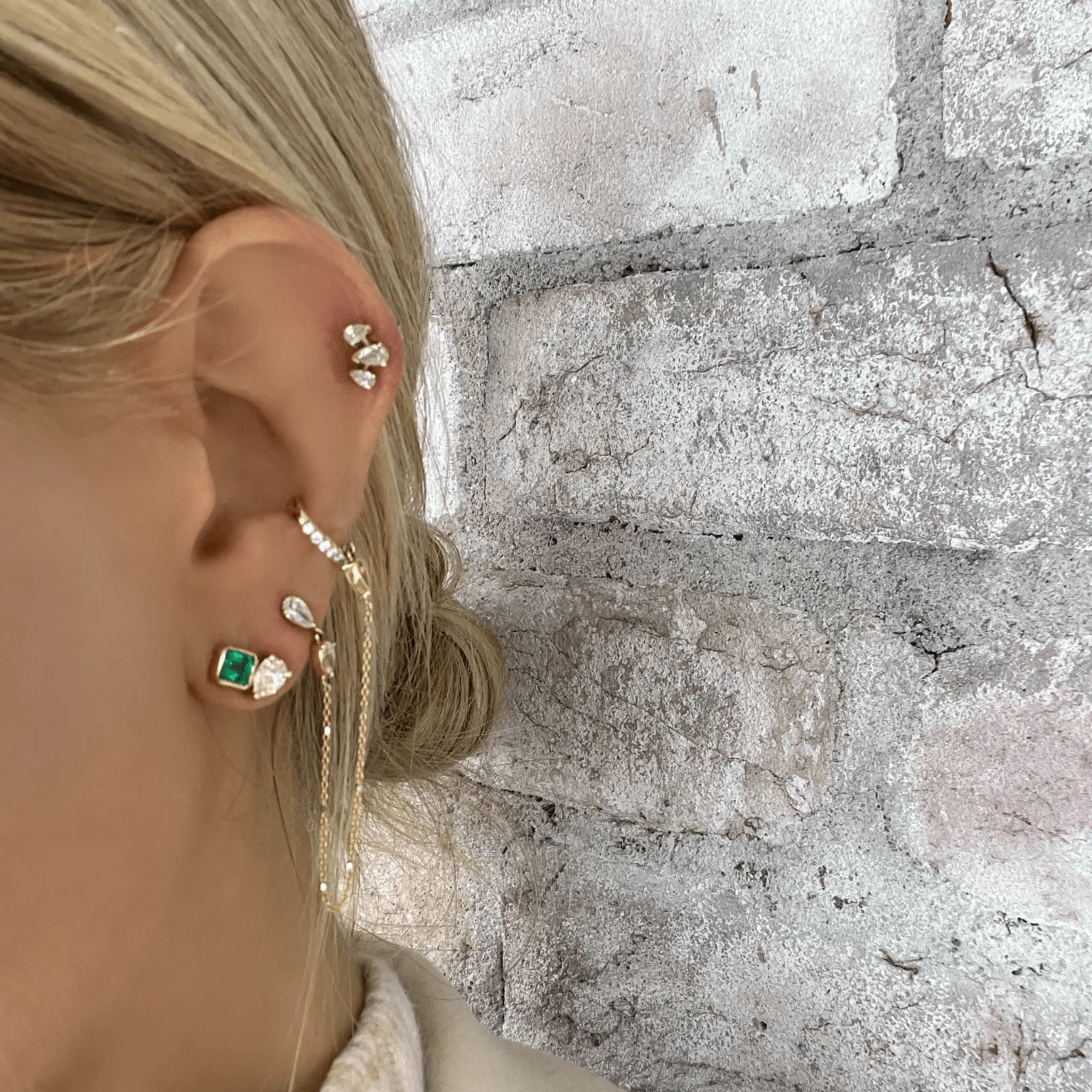 Lovers Duet Emerald & Diamond Studs