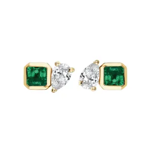 Lovers Duet Emerald & Diamond Studs