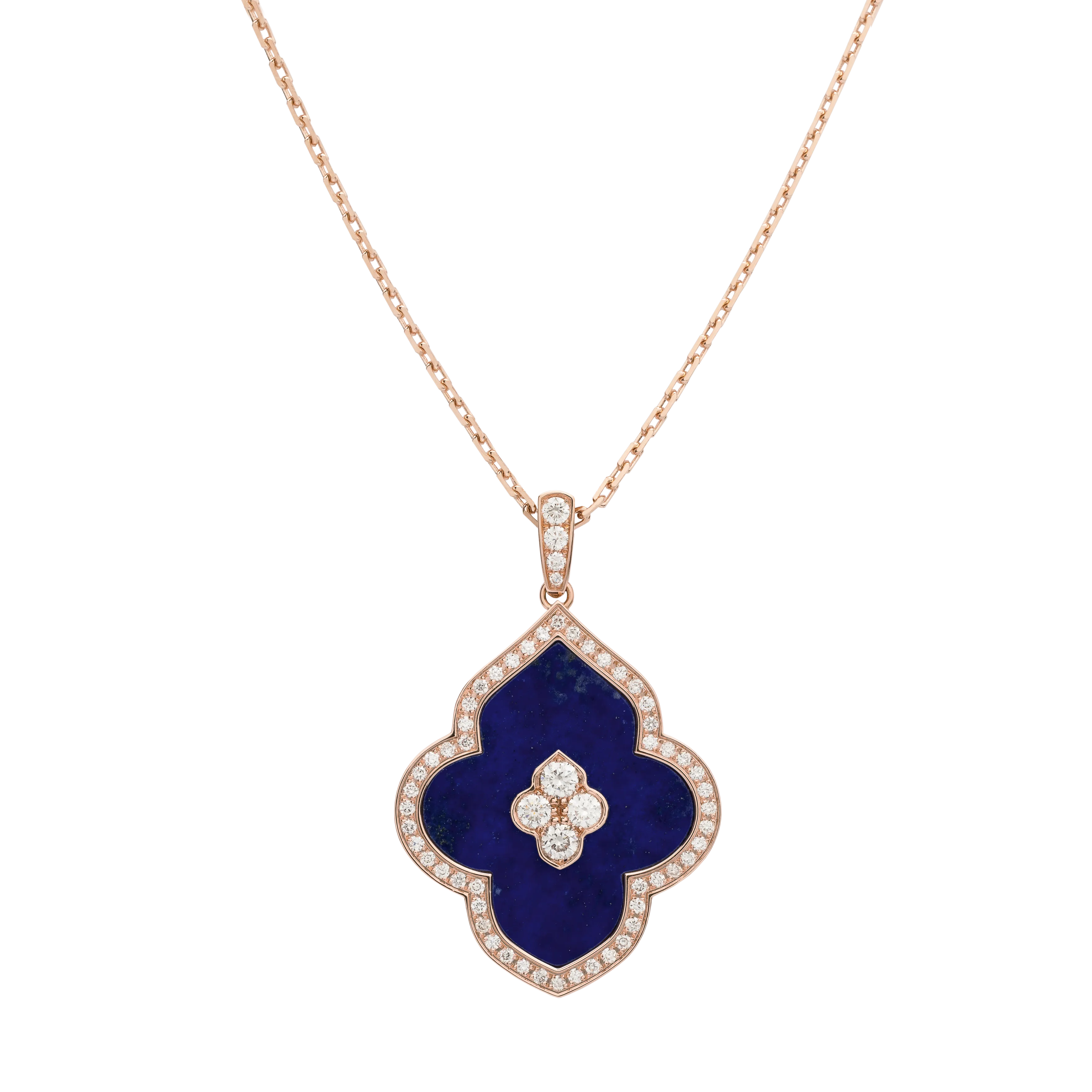 LUCE COLOUR - PENDANT SEMI PAVE ROSE GOLD LAPIS LAZULI & 4 DIAMONDS L