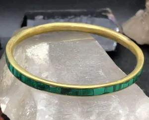 Malachite Inlaid in Solid Brass Bracelet fits 6-7 inch woman’s wrist- LAST ONE