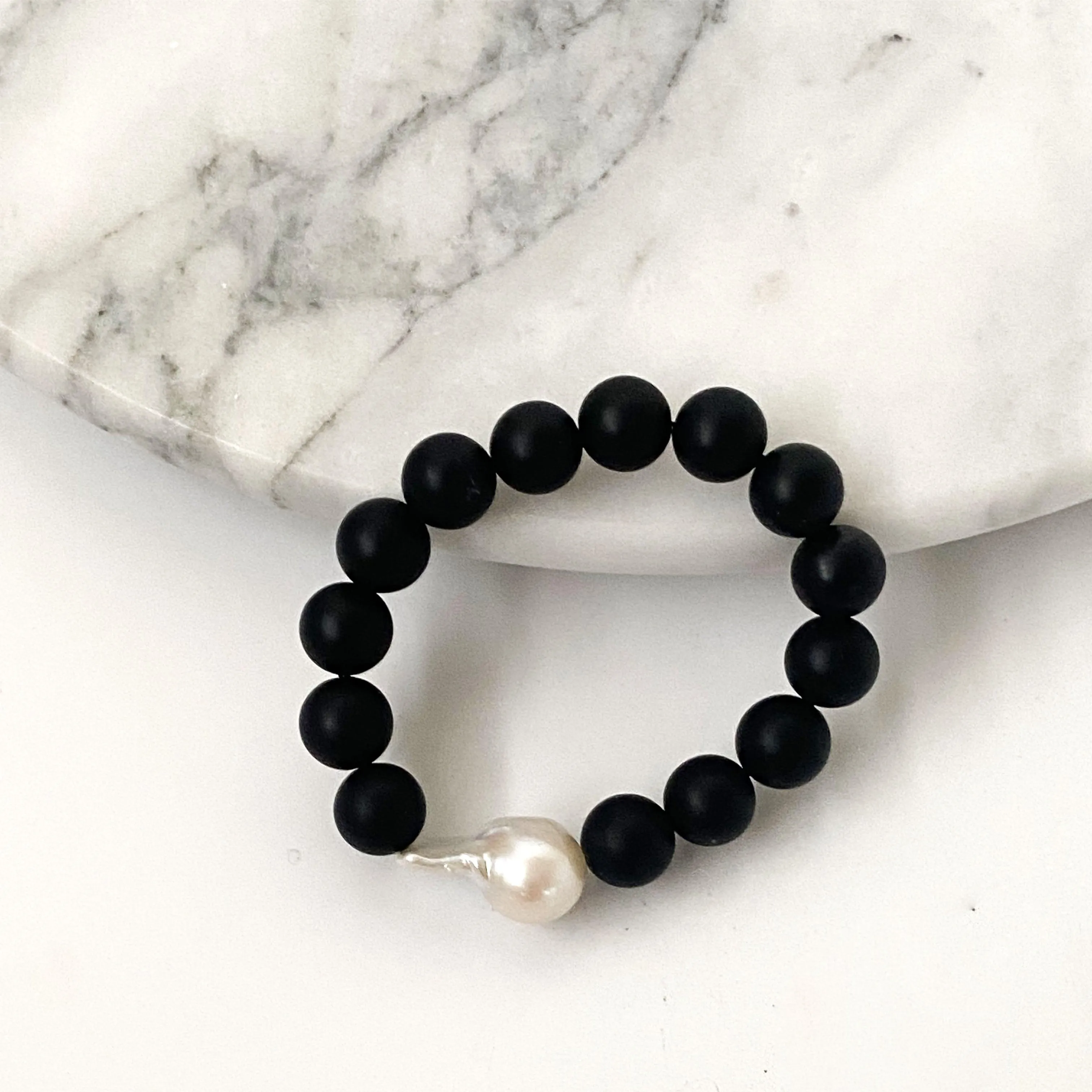 Matt Black Onyx  Baroque Pearl Bracelet