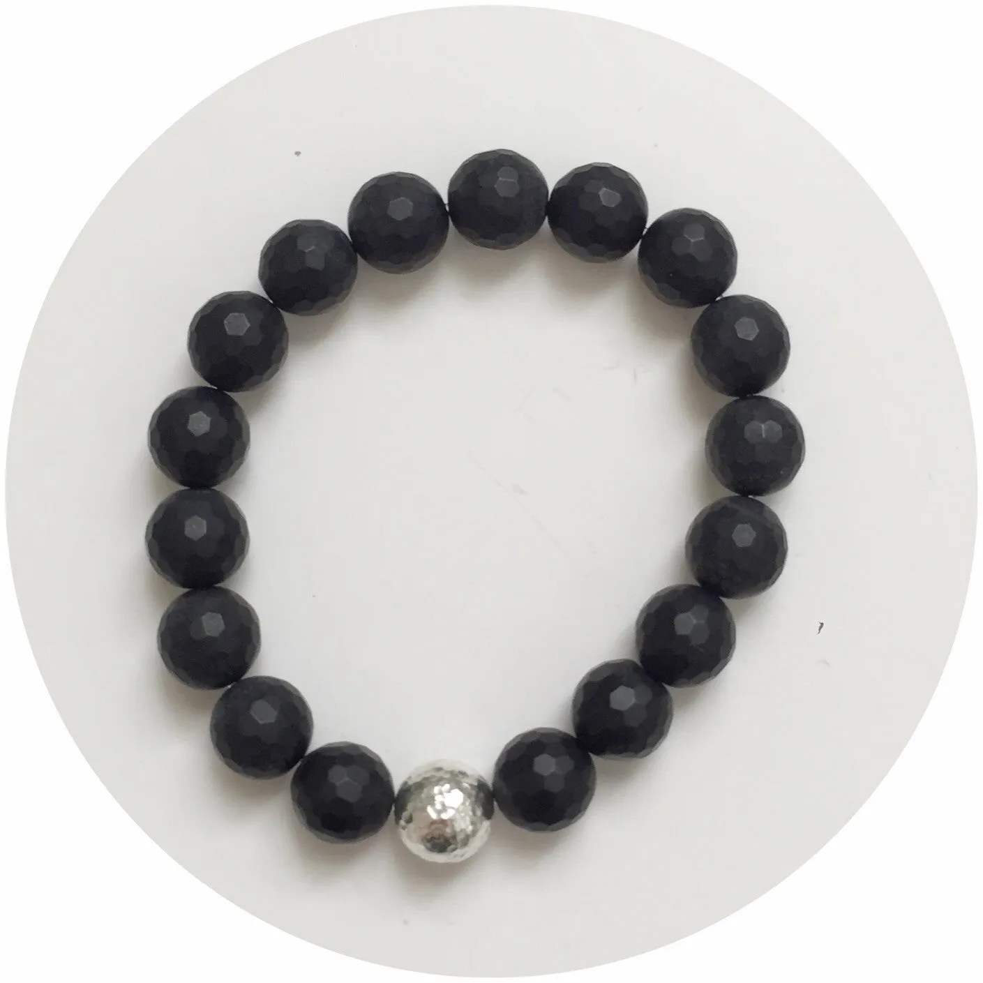 Matte Black Onyx with Hammered Sterling Silver Accent