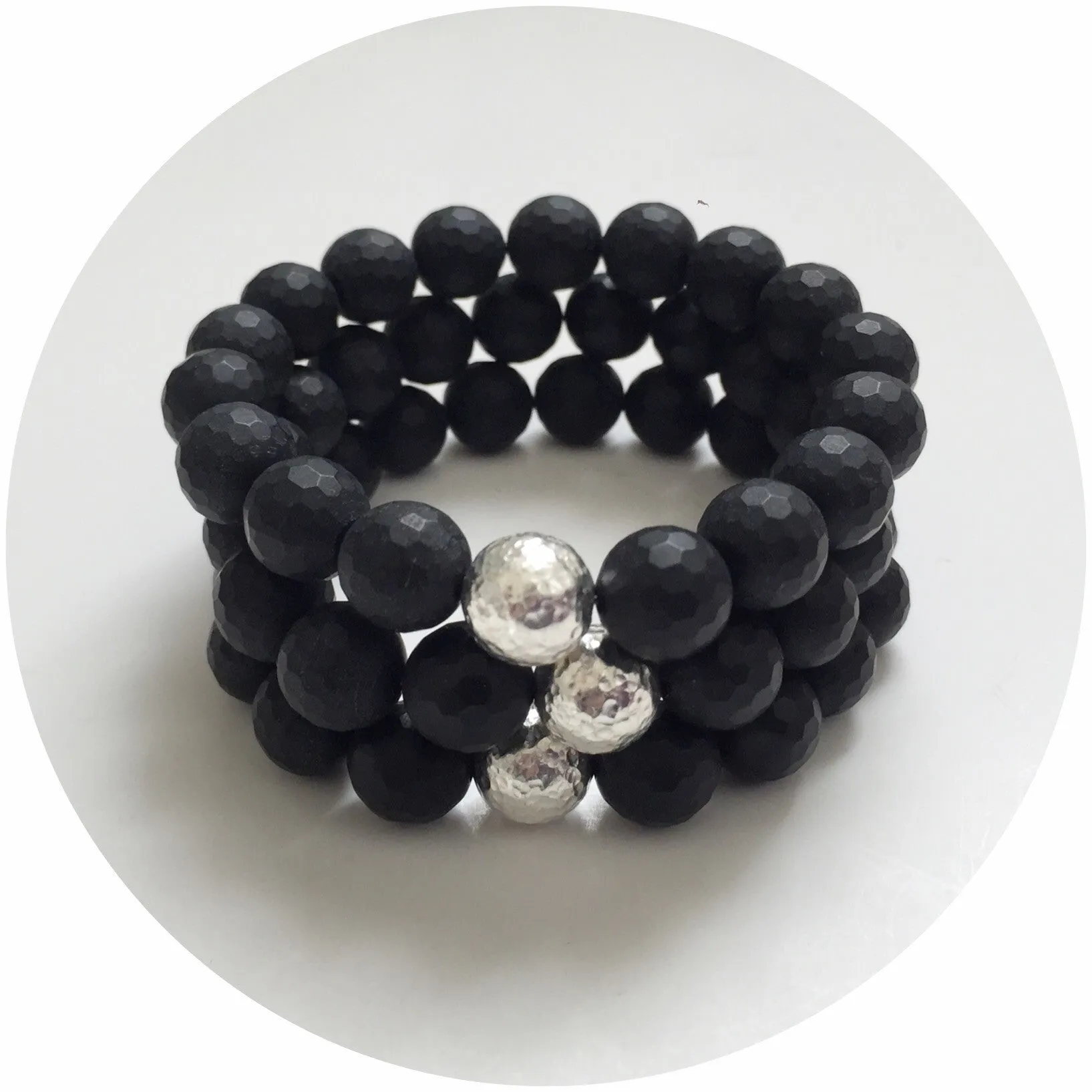 Matte Black Onyx with Hammered Sterling Silver Accent