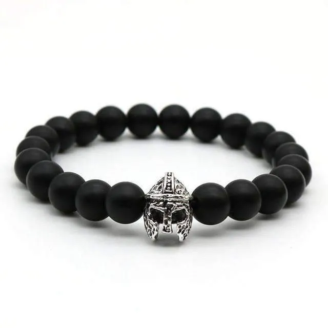 Matte Onyx Natural Stone Roman Warrior Helmet Men's Bracelet