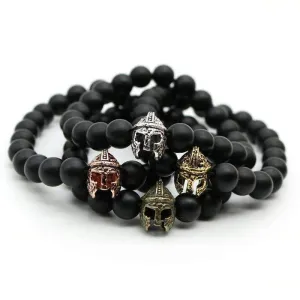 Matte Onyx Natural Stone Roman Warrior Helmet Men's Bracelet