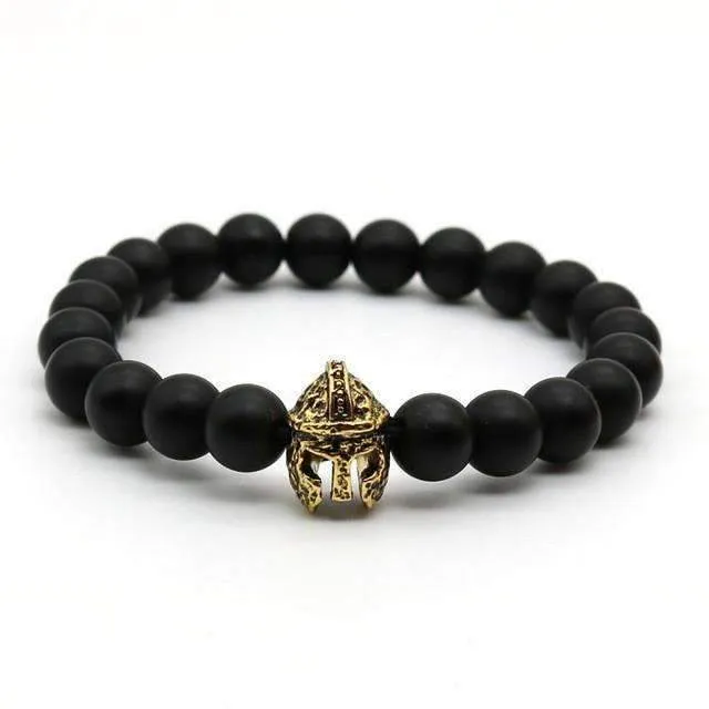 Matte Onyx Natural Stone Roman Warrior Helmet Men's Bracelet