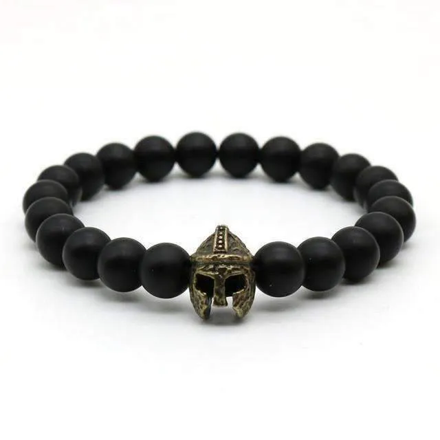 Matte Onyx Natural Stone Roman Warrior Helmet Men's Bracelet