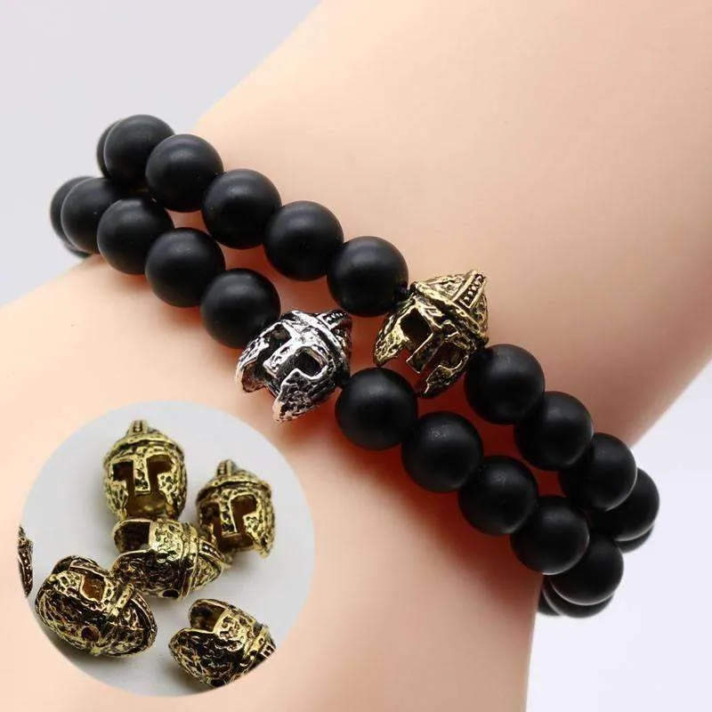 Matte Onyx Natural Stone Roman Warrior Helmet Men's Bracelet