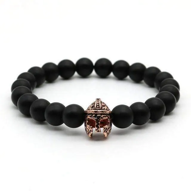 Matte Onyx Natural Stone Roman Warrior Helmet Men's Bracelet