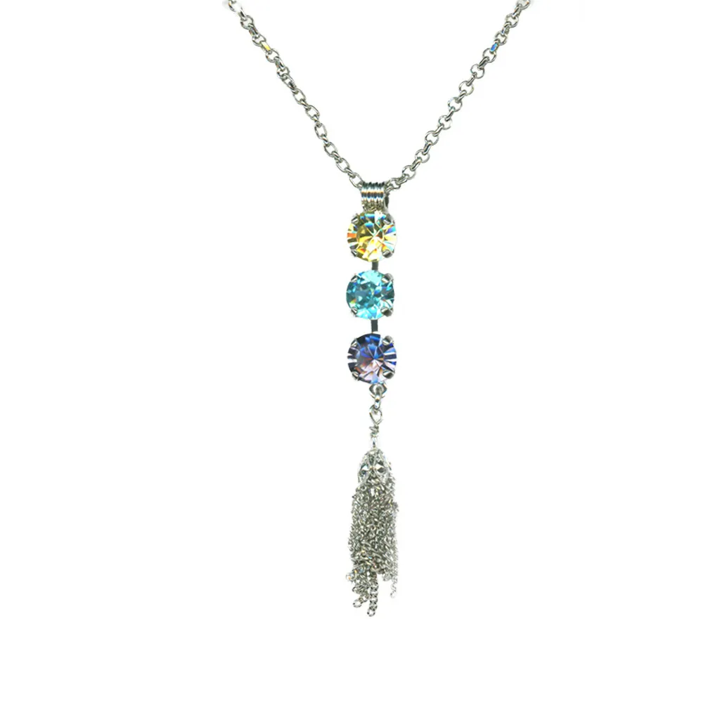 Medium Three Stone Pendant with Tassel in "Vineyard Veranda" - Rose Gold