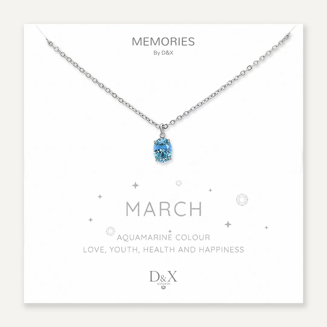 Memories: "MARCH" | Aquamarine Necklace | White Gold-Plated