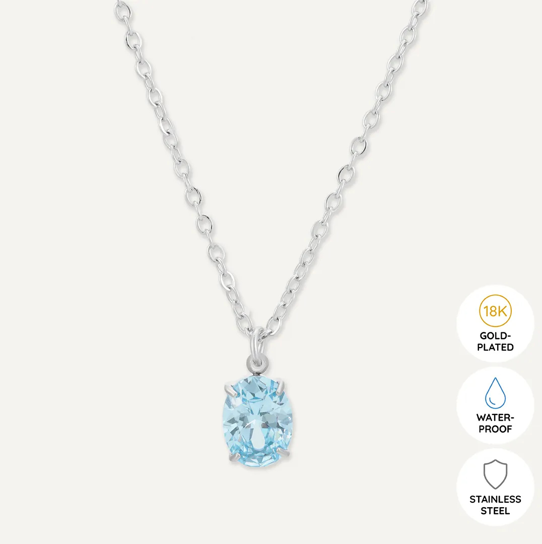 Memories: "MARCH" | Aquamarine Necklace | White Gold-Plated