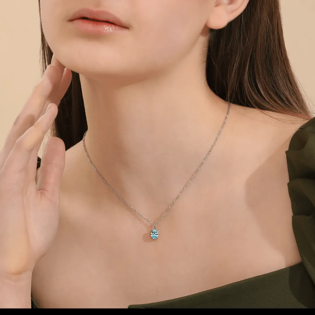 Memories: "MARCH" | Aquamarine Necklace | White Gold-Plated