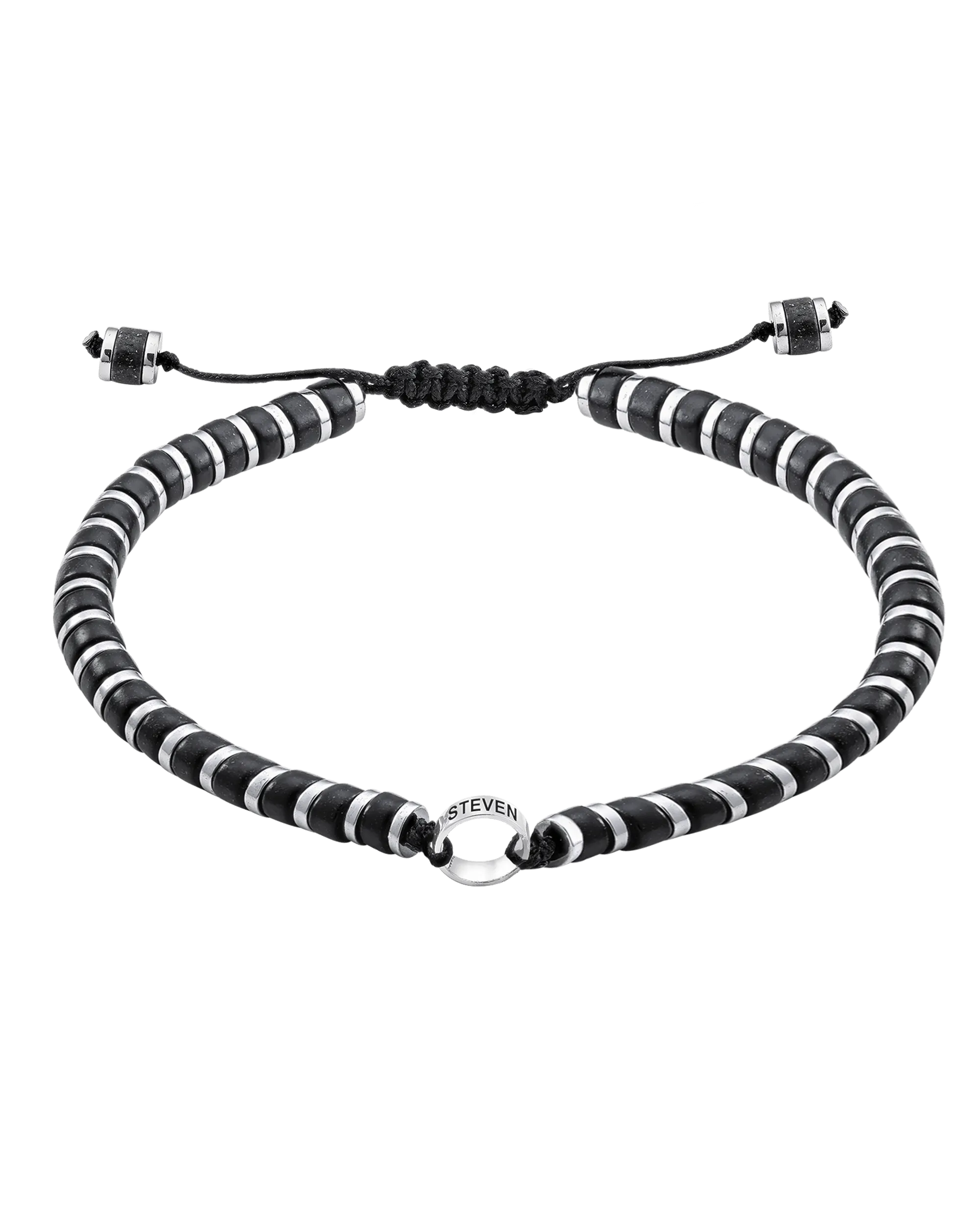 Men's Black Onyx Disc Bead & Forever Links Bracelet - 14K White Gold