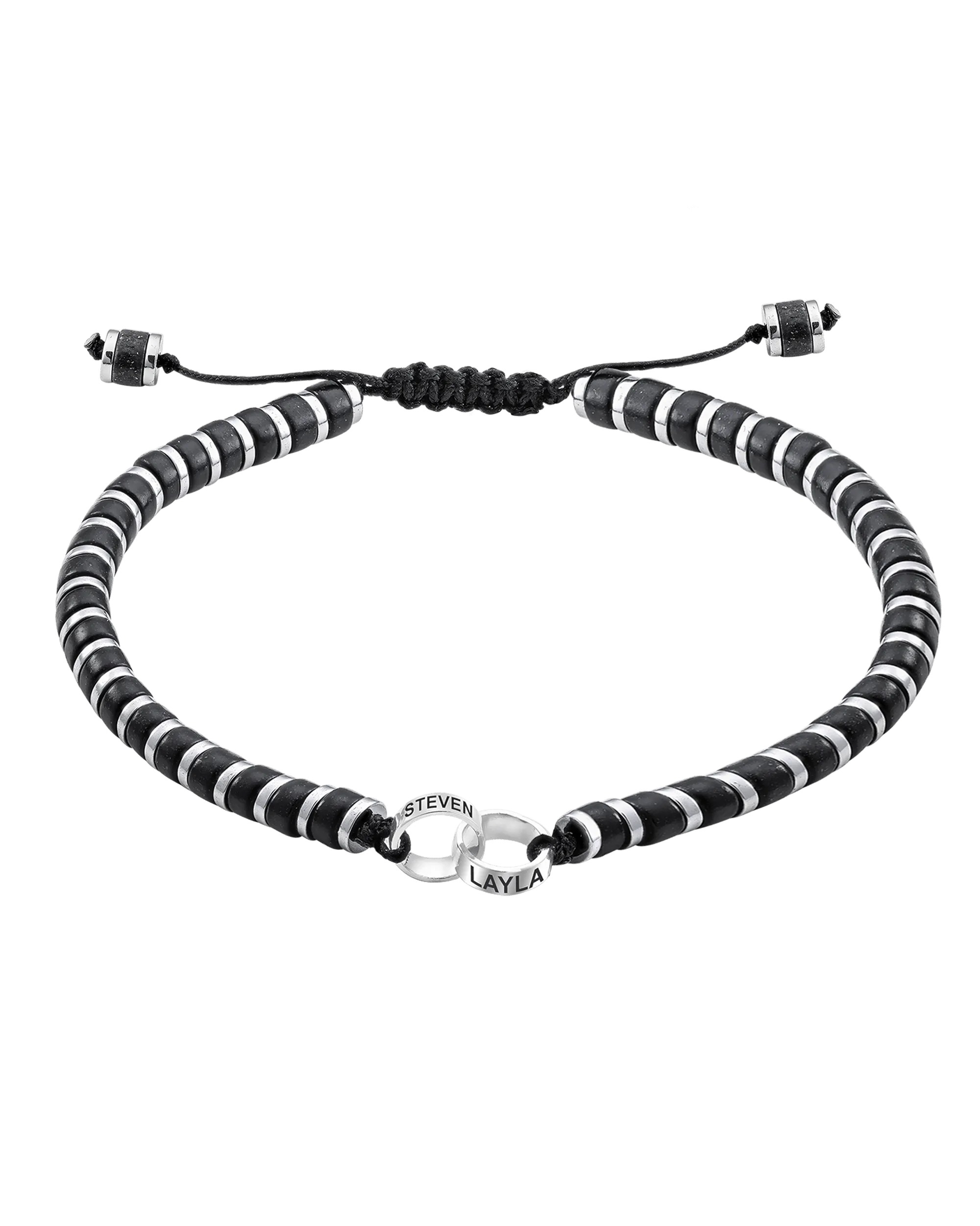 Men's Black Onyx Disc Bead & Forever Links Bracelet - 14K White Gold