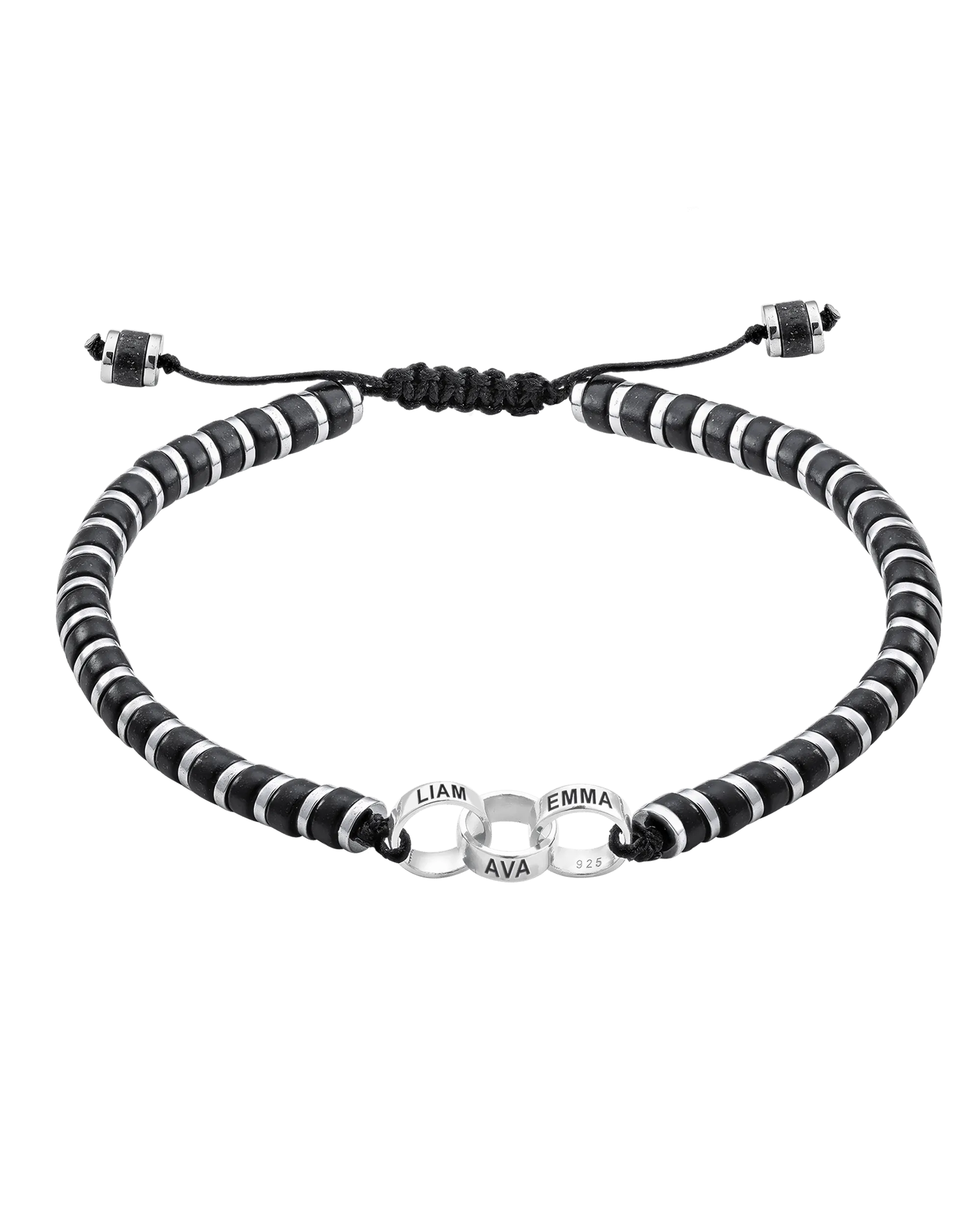 Men's Black Onyx Disc Bead & Forever Links Bracelet - 14K White Gold