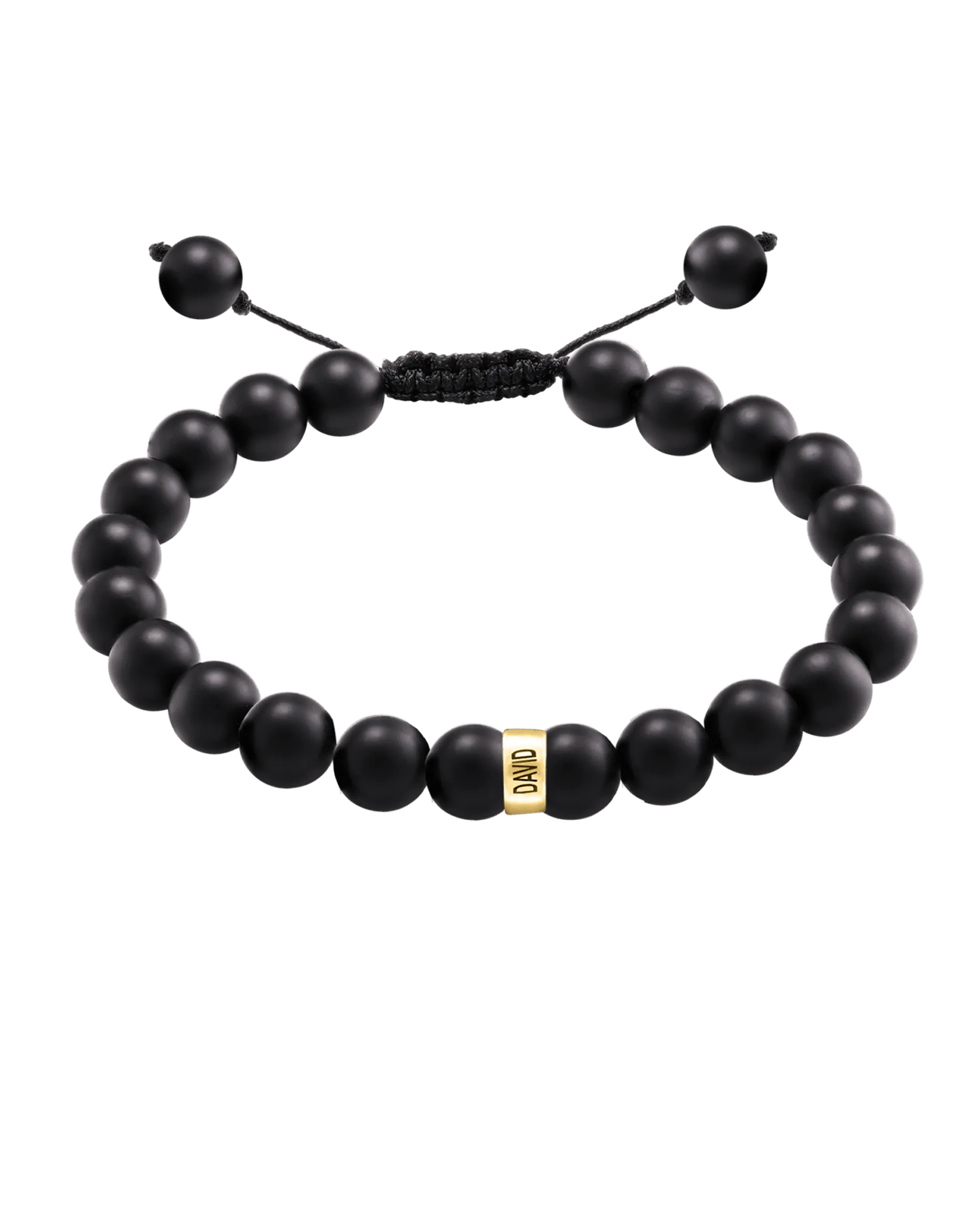 Men's Black Onyx Engravable Bead Bracelet - 14K Yellow Gold