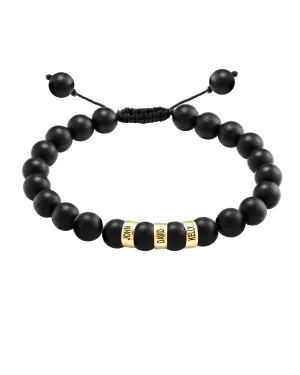 Men's Black Onyx Engravable Bead Bracelet - 14K Yellow Gold