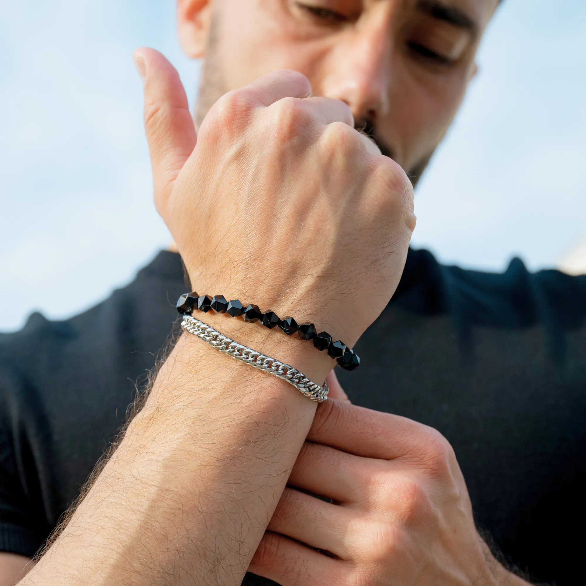 Men's BLACK ONYX Faceted Bracelet