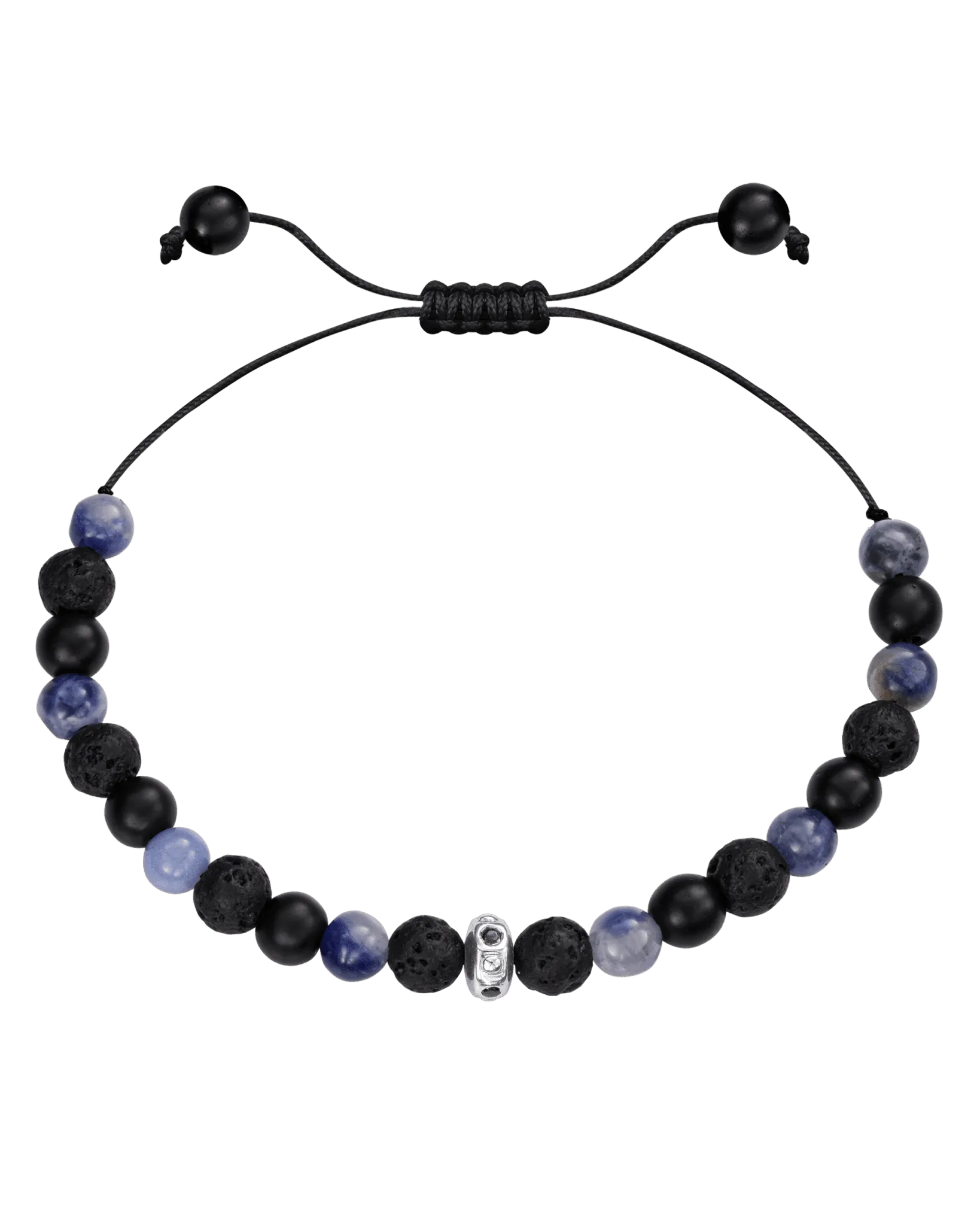 Men's Blue Sodalite & Matte Onyx Bead Bracelet - 14K White Gold