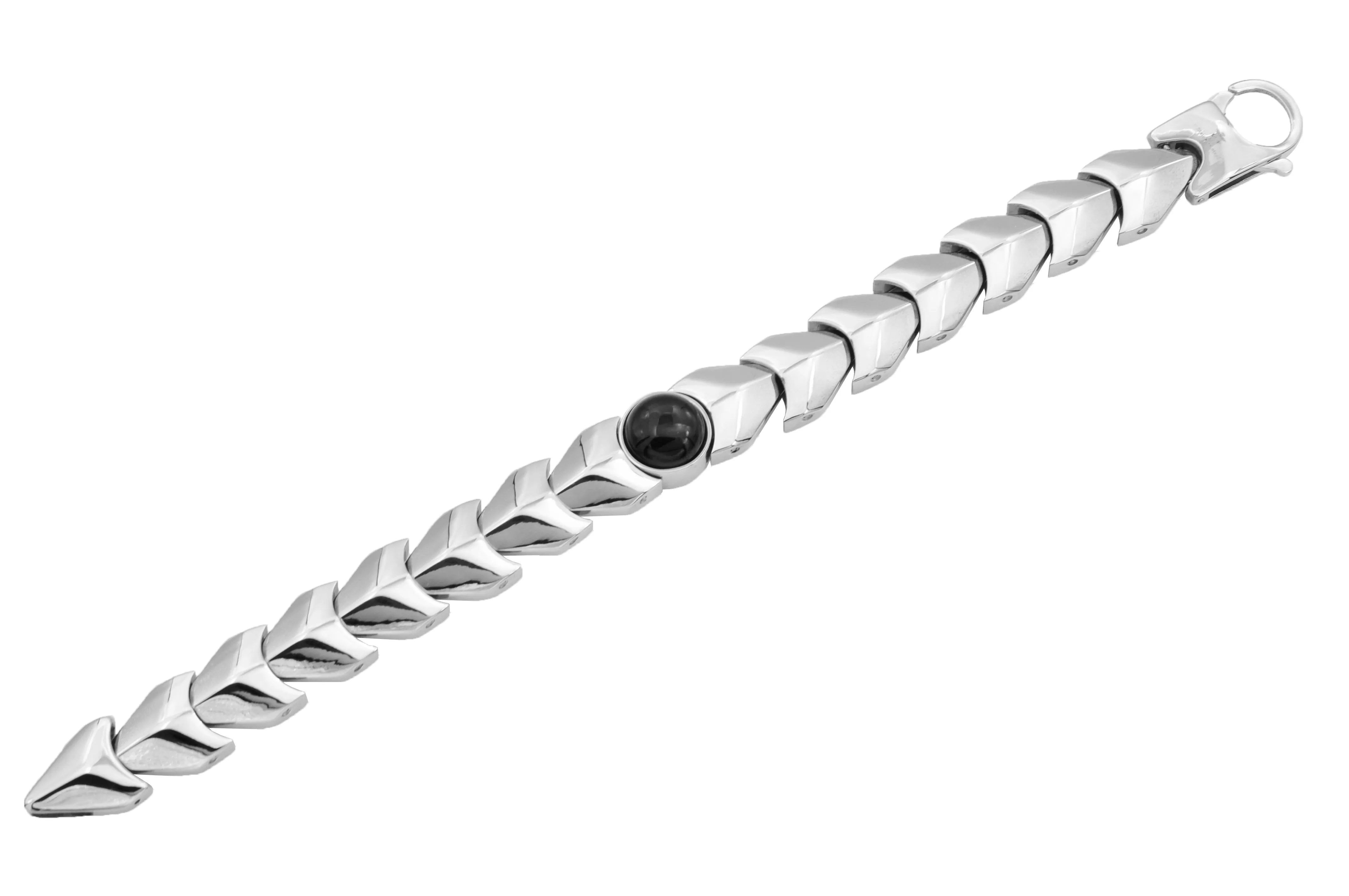 Mens Genuine Onyx Stainless Steel Bracelet