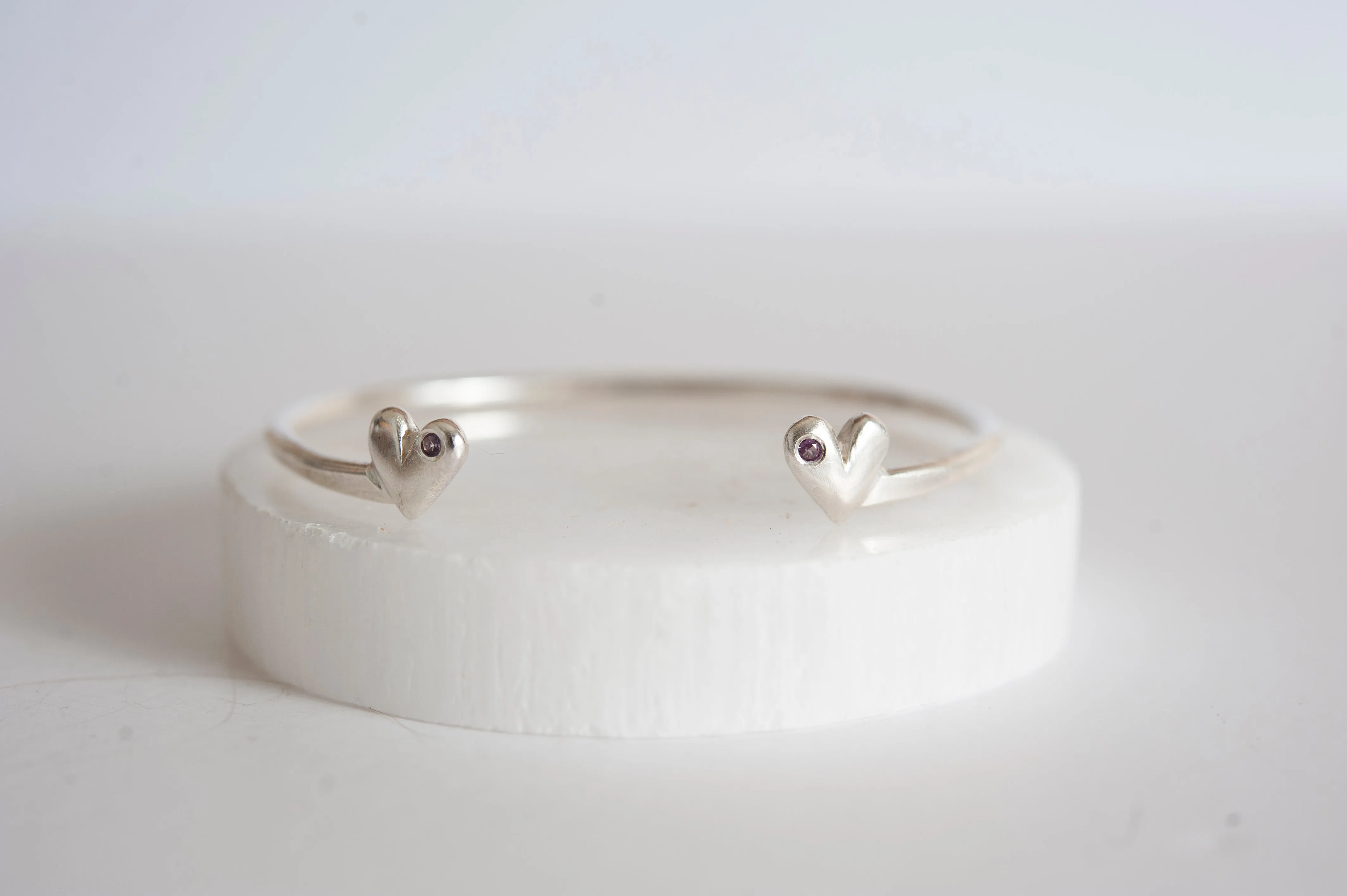 Mi Amor - Birthstone Heart Sterling Silver Stacking Cuff Bracelet