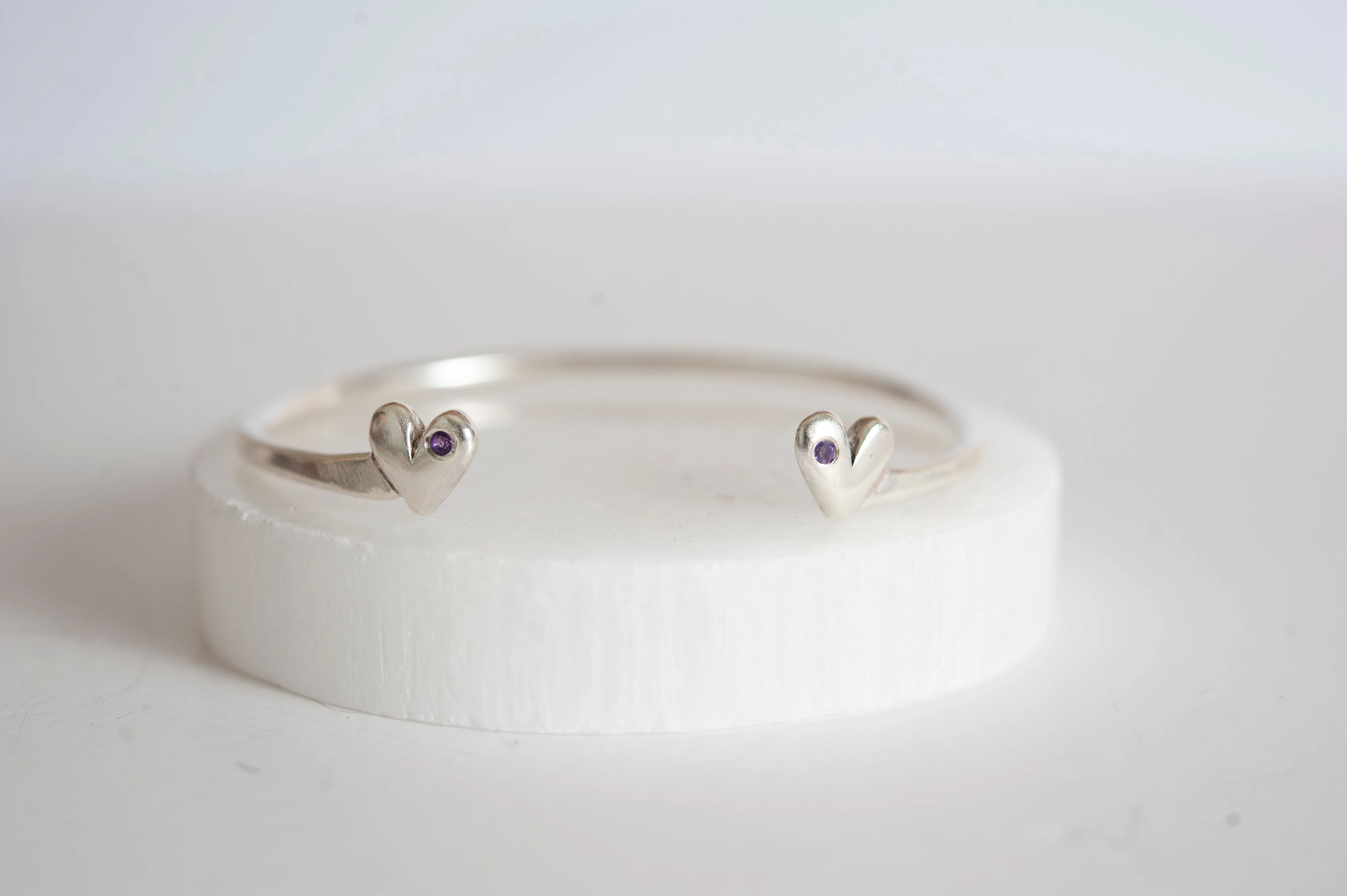 Mi Amor - Birthstone Heart Sterling Silver Stacking Cuff Bracelet