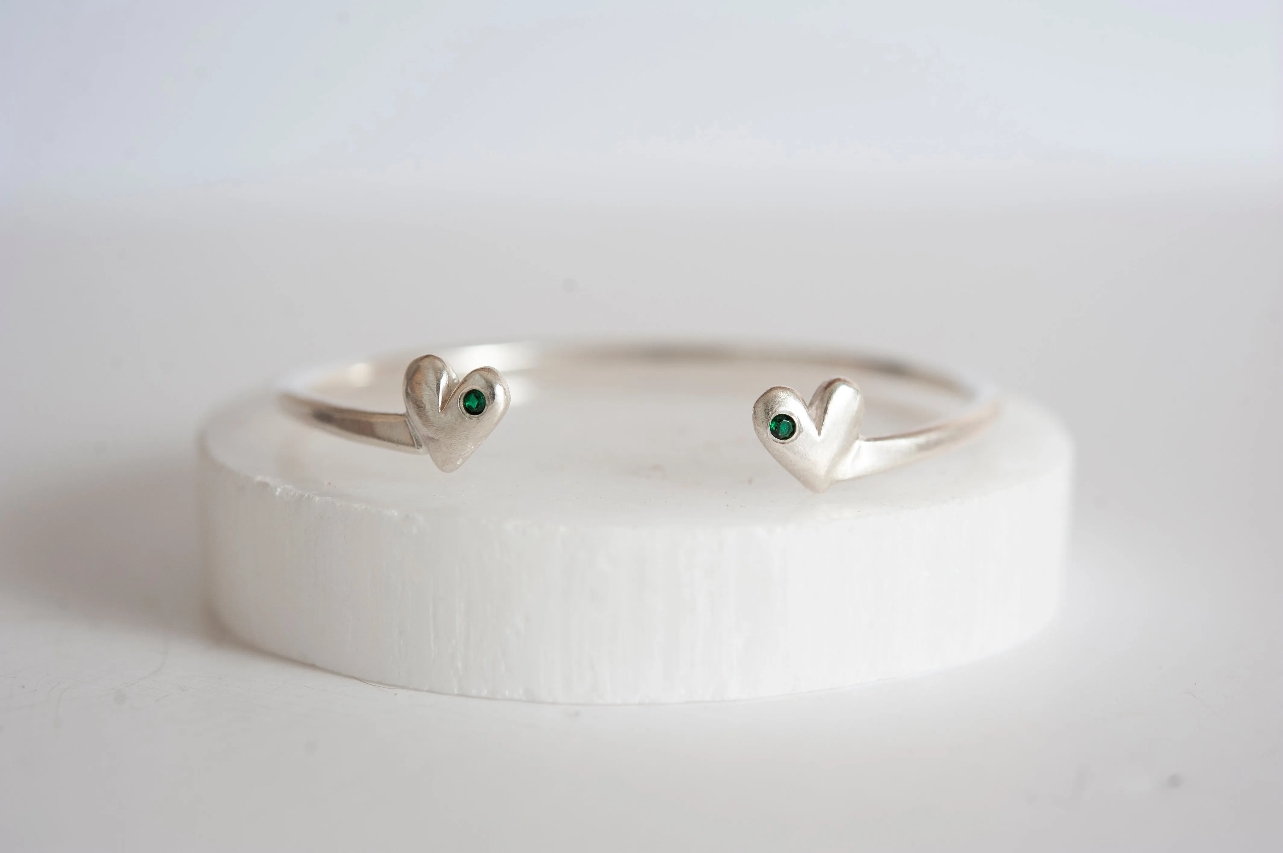 Mi Amor - Birthstone Heart Sterling Silver Stacking Cuff Bracelet