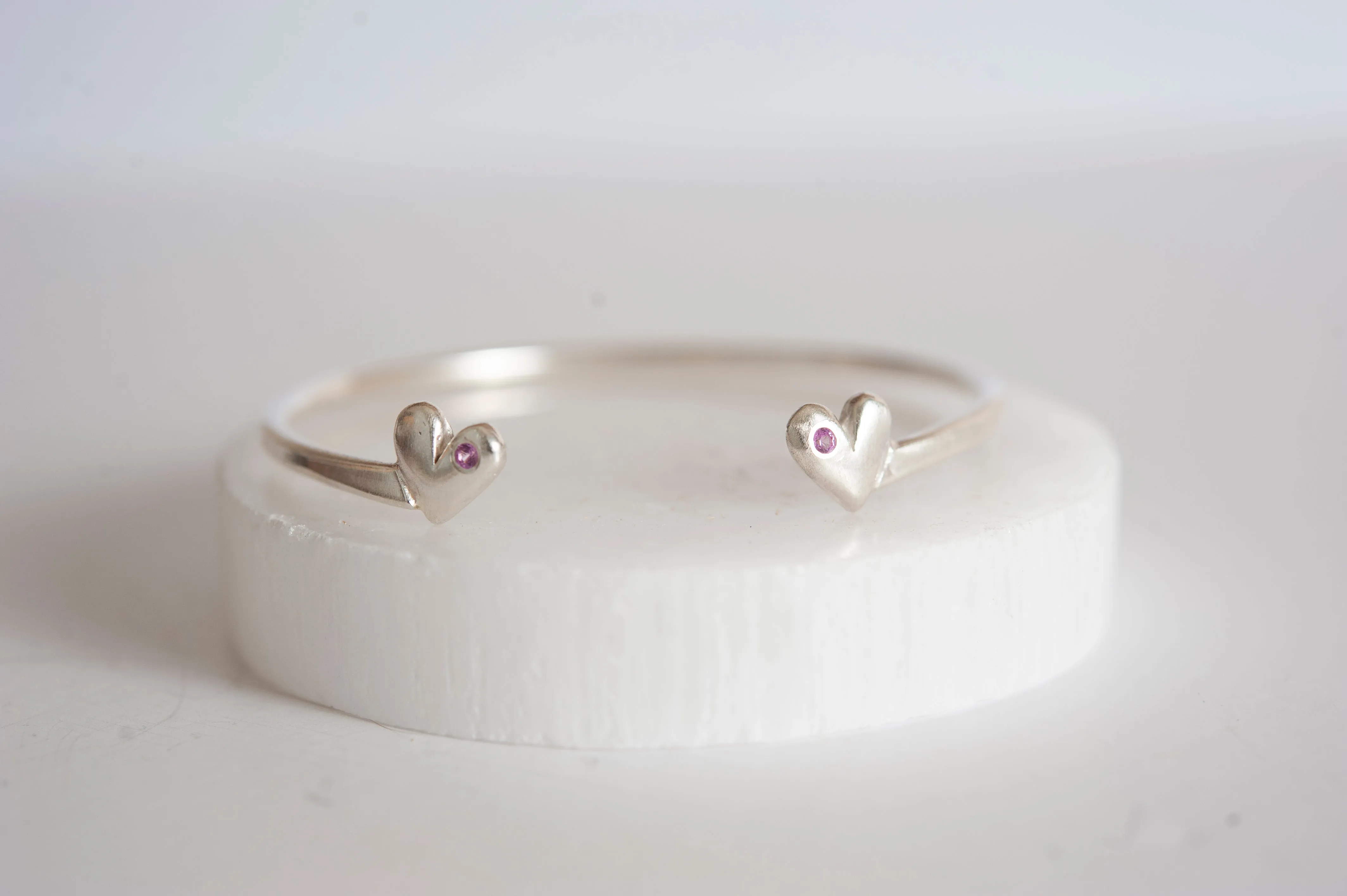 Mi Amor - Birthstone Heart Sterling Silver Stacking Cuff Bracelet