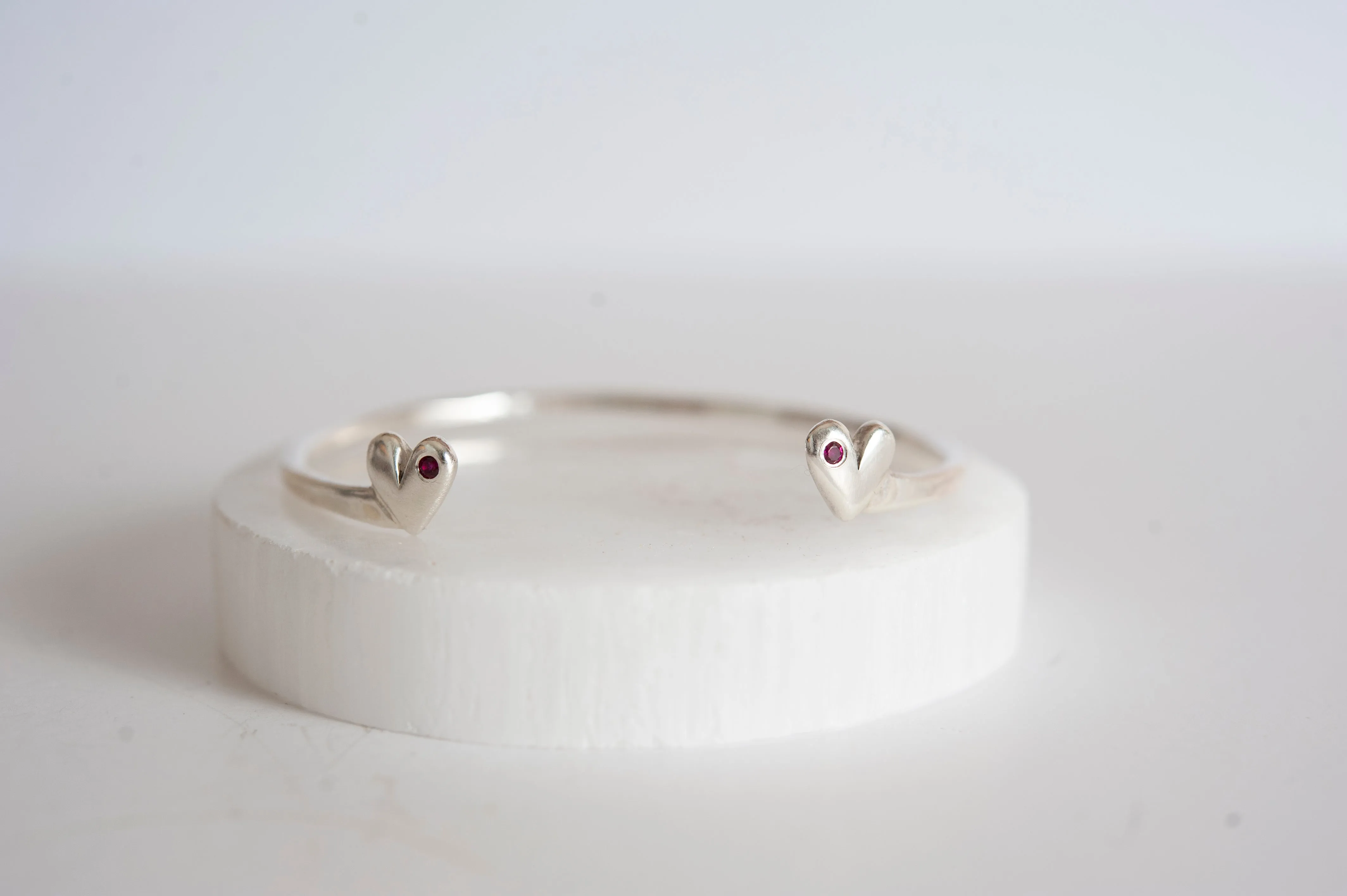 Mi Amor - Birthstone Heart Sterling Silver Stacking Cuff Bracelet