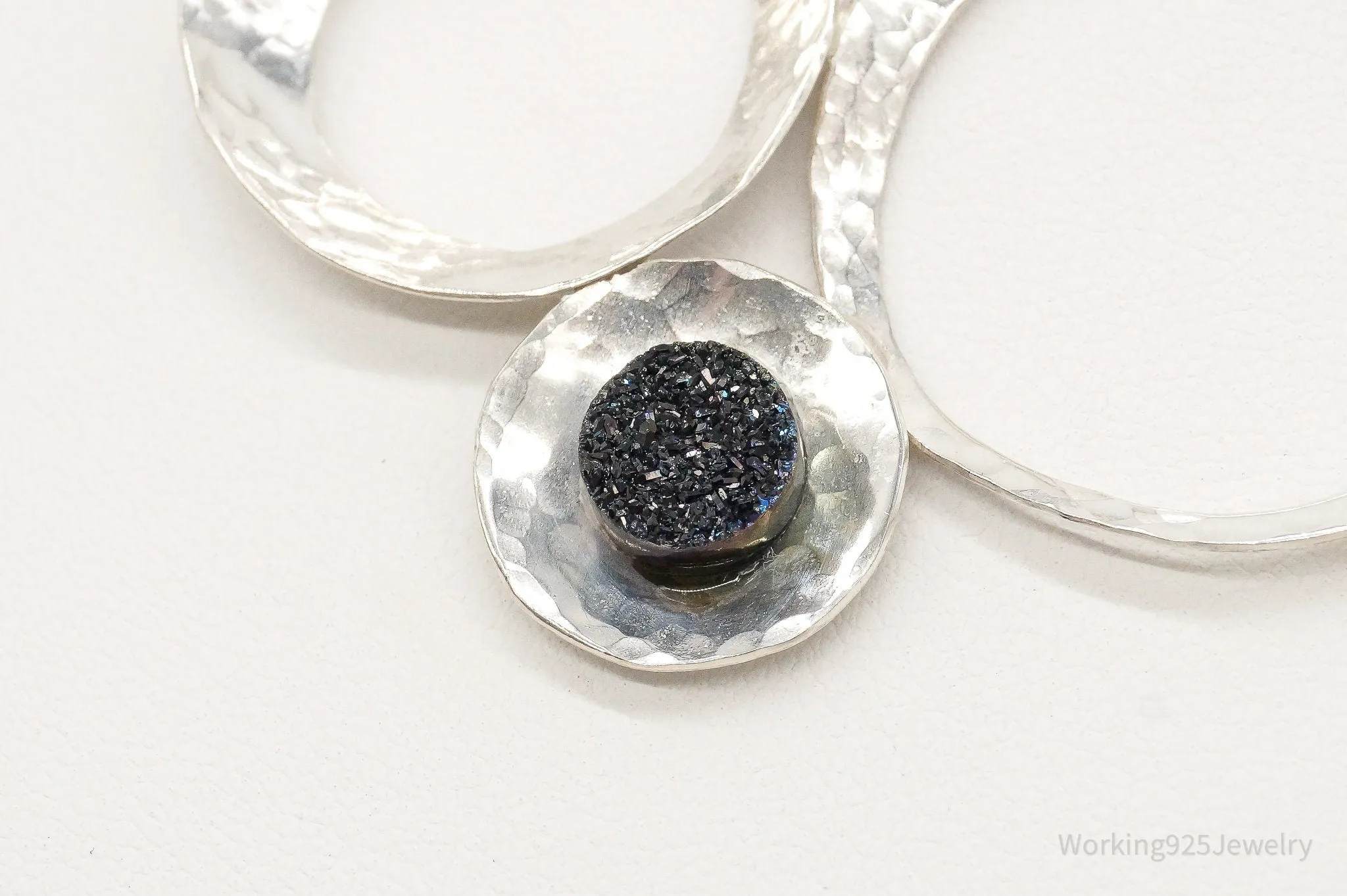 Modernist Druzy Quartz Sterling Silver Necklace