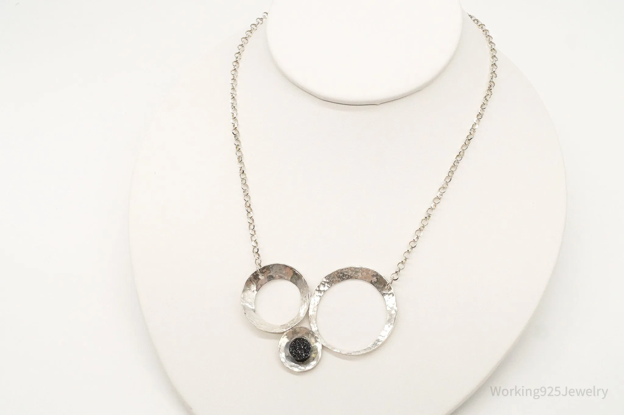 Modernist Druzy Quartz Sterling Silver Necklace