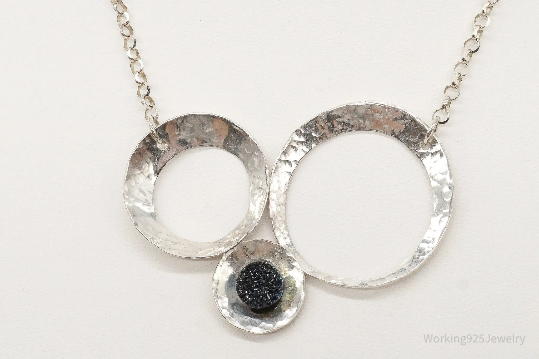 Modernist Druzy Quartz Sterling Silver Necklace