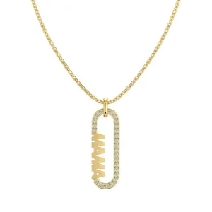 Mom Pavé Paperclip Pendant Necklace - Gold