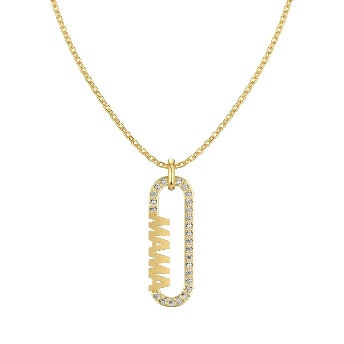 Mom Pavé Paperclip Pendant Necklace - Gold