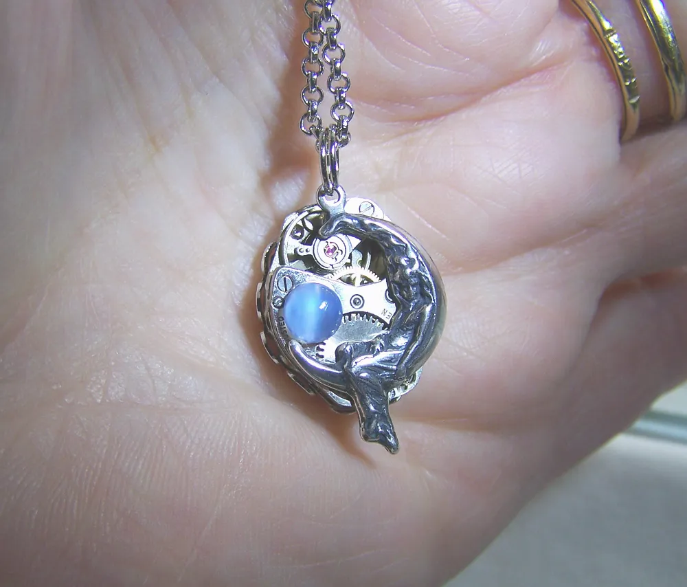 Moon Maiden Vintage Watch Works Moonstone Jewelry Pendant