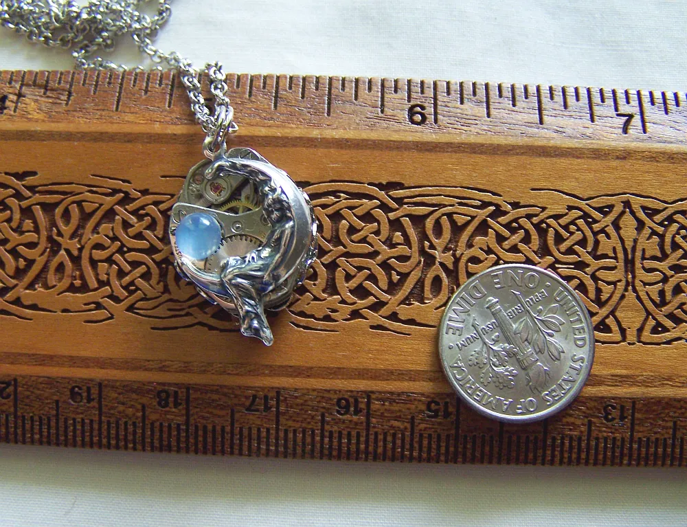 Moon Maiden Vintage Watch Works Moonstone Jewelry Pendant