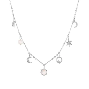 Moonstone & Freshwater Pearl Silver Dainty Choker - Moonlight