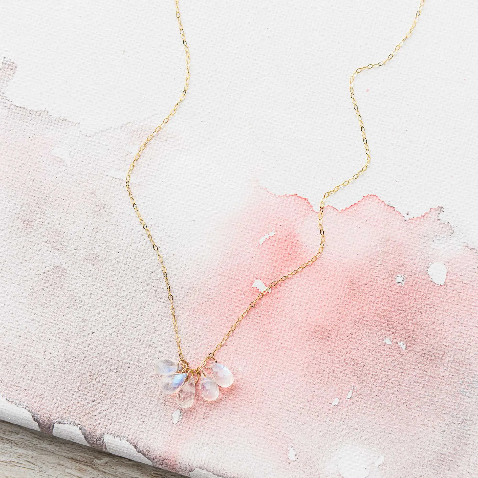 Moonstone Drop Cluster Necklace in 14k Gold