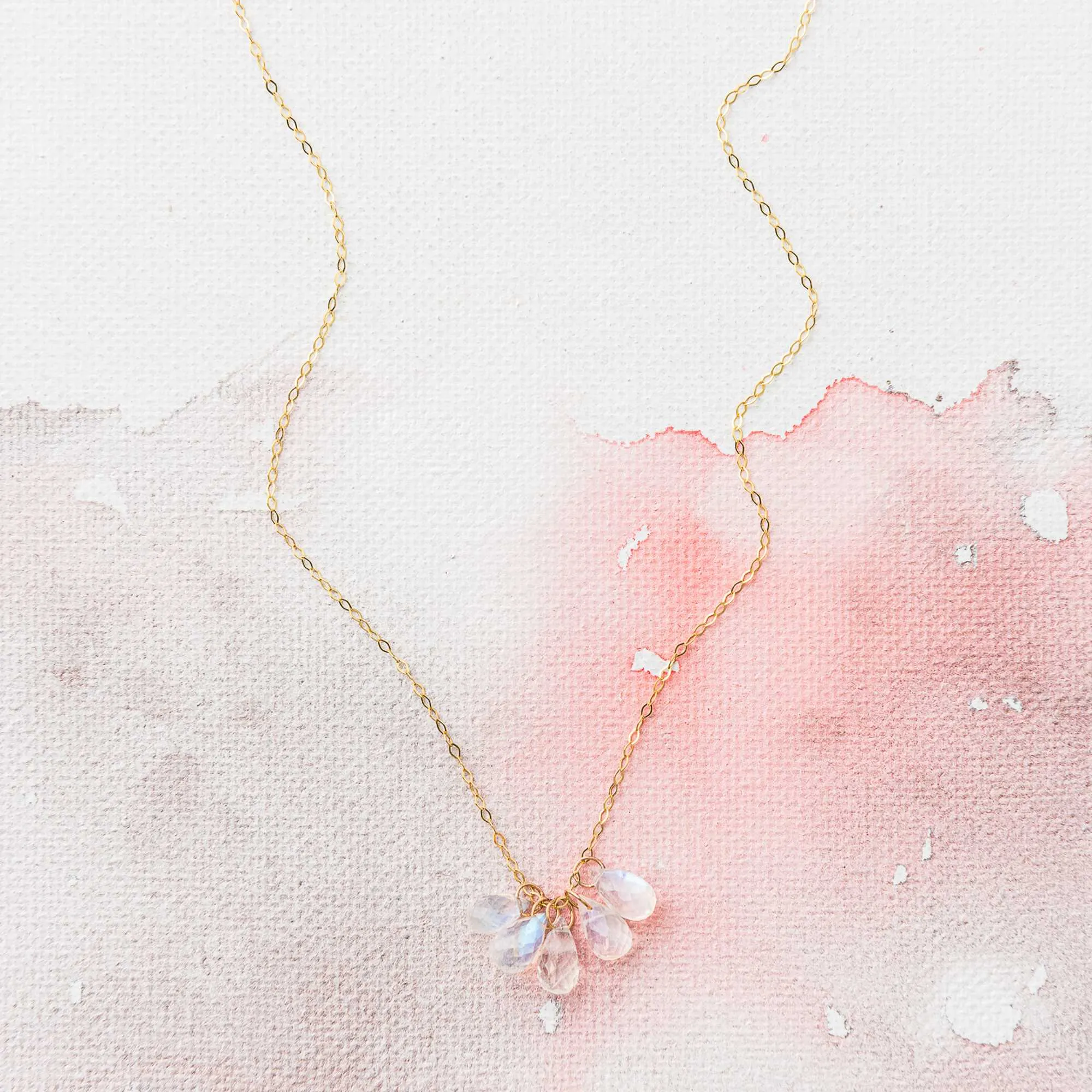 Moonstone Drop Cluster Necklace in 14k Gold