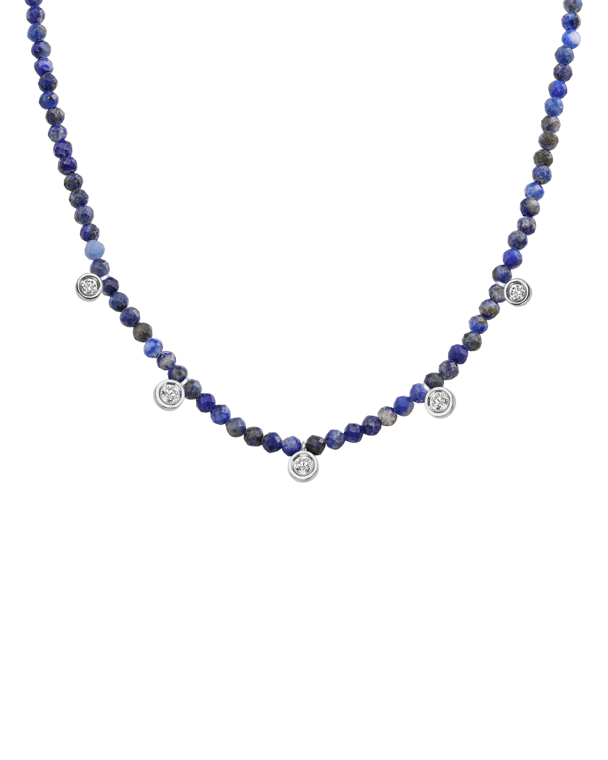 Moonstone Gemstone & Five diamonds Necklace - 14K White Gold