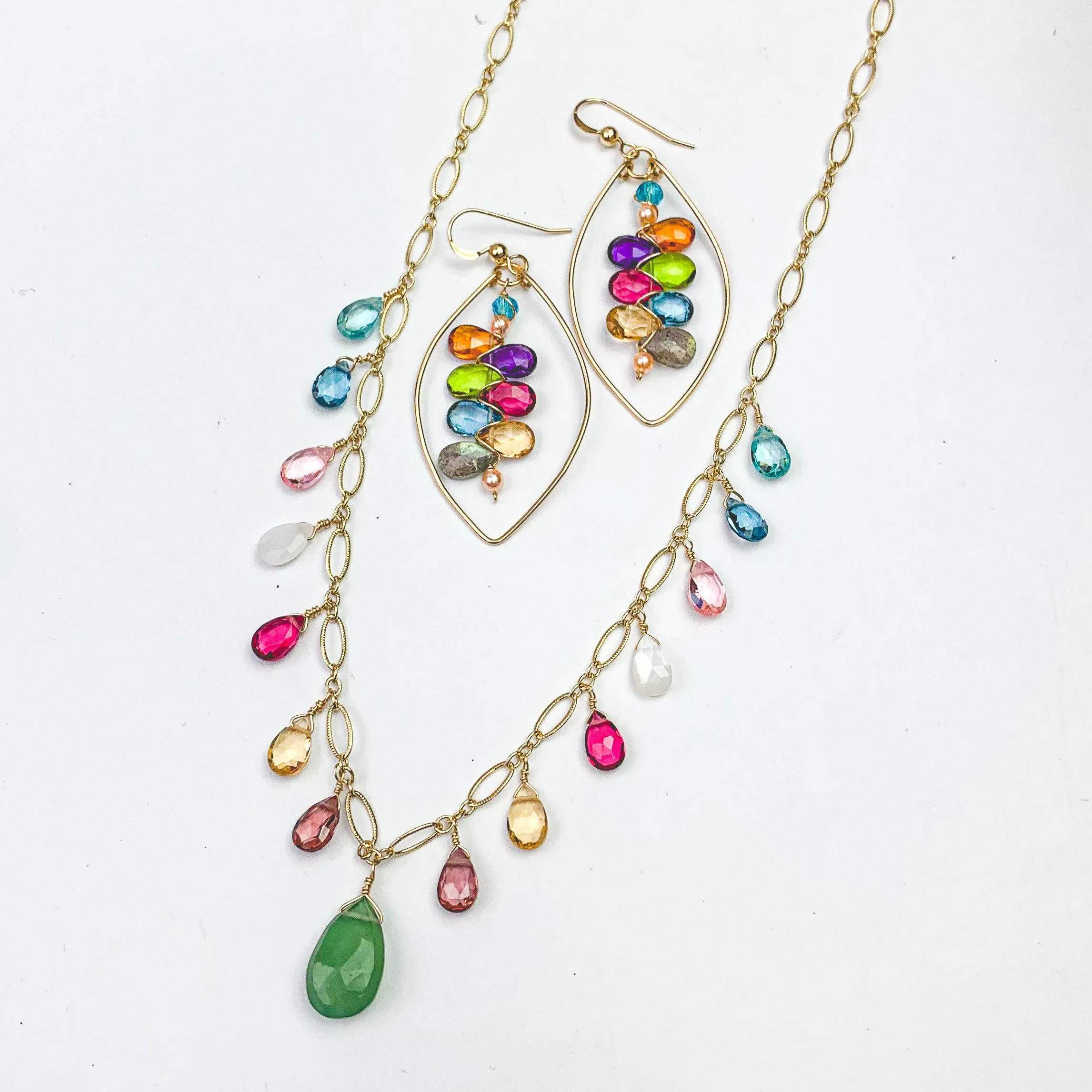 Moss Aquamarine and Colorful Drape Necklace