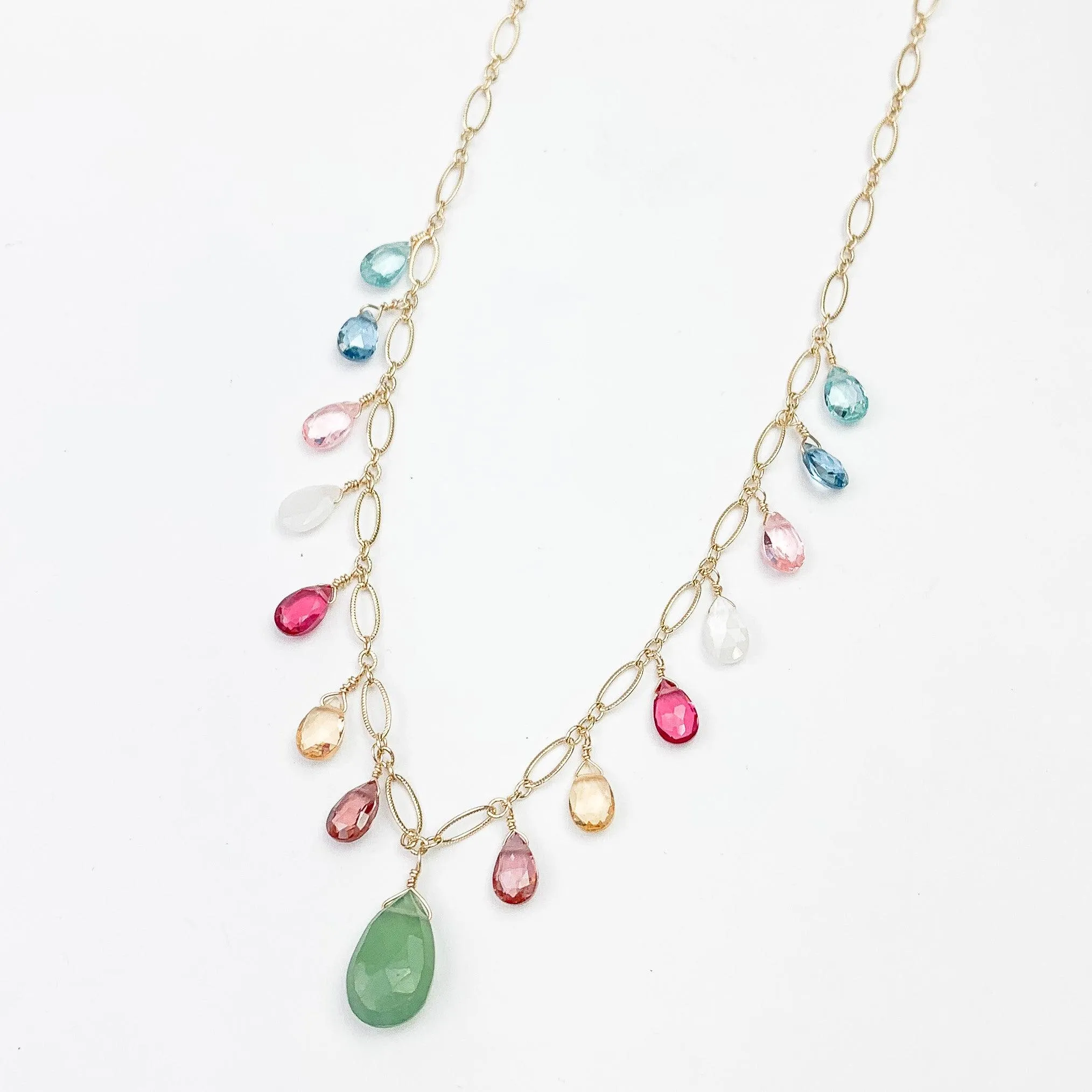 Moss Aquamarine and Colorful Drape Necklace